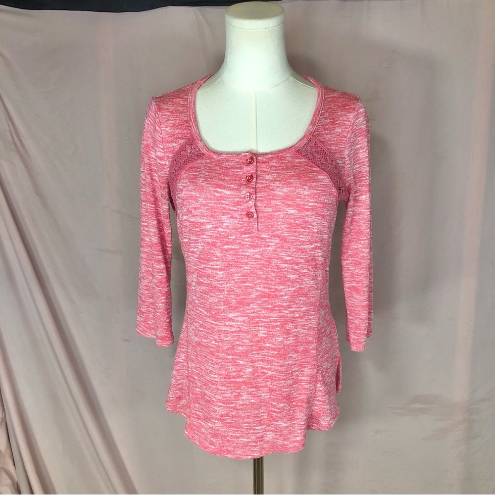 No Boundaries Pink Heathered Henley Long Sleeve Top